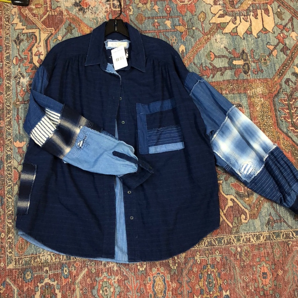 Free People NEW denim swing button up